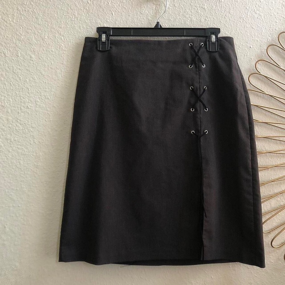 Y2K Preppy Dark Academia Goth Grunge Teacher Lace up Pencil Mini Skirt Slit Grey